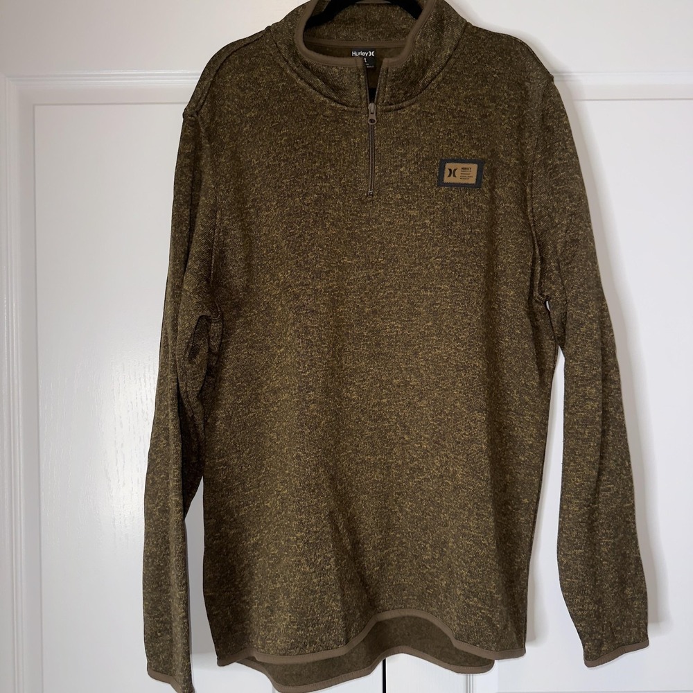 Hurley Sweater Mens 2XL Green Mock Neck 1/4 Zip Knit Pullover Fleece Lined